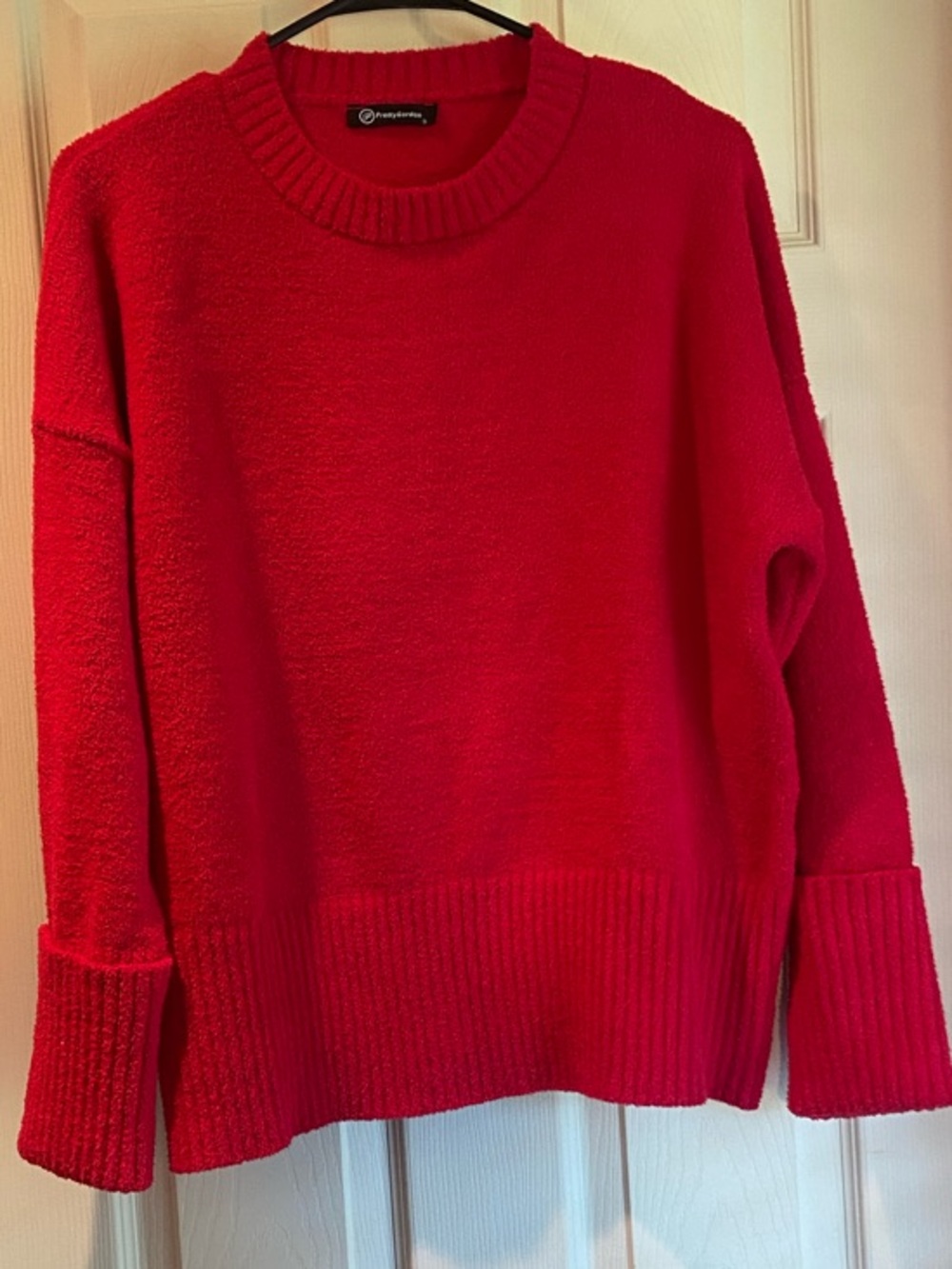 Bright Red Crewneck Sweater with Ribbed Trim